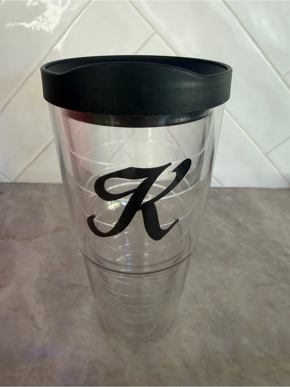 Tervis Monogram “K” Clear Lidded 24 oz Tumbler